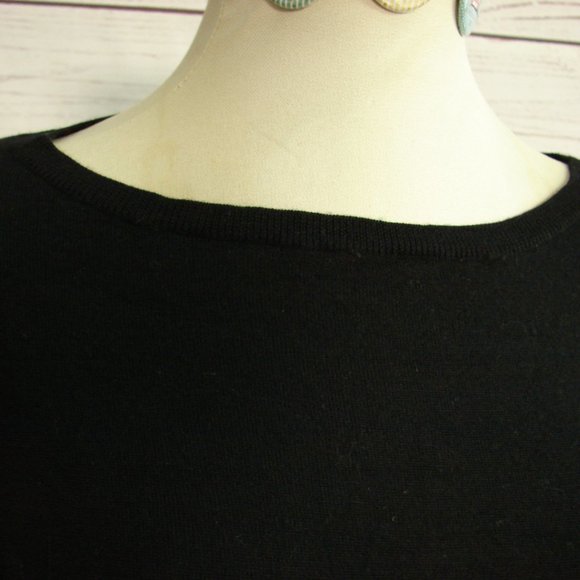 Black Knit Pull Over L/S Top with Rhinestones sleeve sleek light weight Medium - Picture 8 of 16